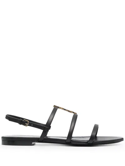 Shop Saint Laurent Black Strappy Flat Sandals For Women