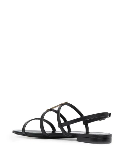 Shop Saint Laurent Black Strappy Flat Sandals For Women
