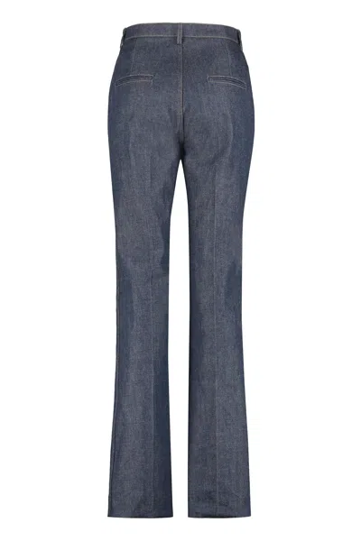 Shop Saint Laurent High-rise Straight Leg Jeans With Contrast Stitching And 100% Cotton Fabric For Women In Blue