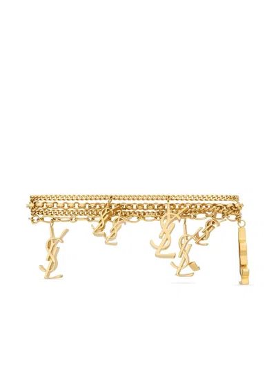 Shop Saint Laurent Luxurious Multi Cassandre Logo Charm Bracelet For Women In Gold-tone
