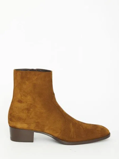 Shop Saint Laurent Men's Brown Leather Boots For Fw23 Collection