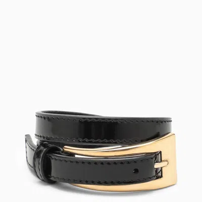 Shop Saint Laurent Modern Twist Black Leather Bracelet For Women