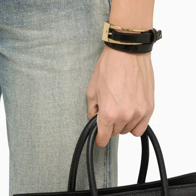 Shop Saint Laurent Modern Twist Black Leather Bracelet For Women