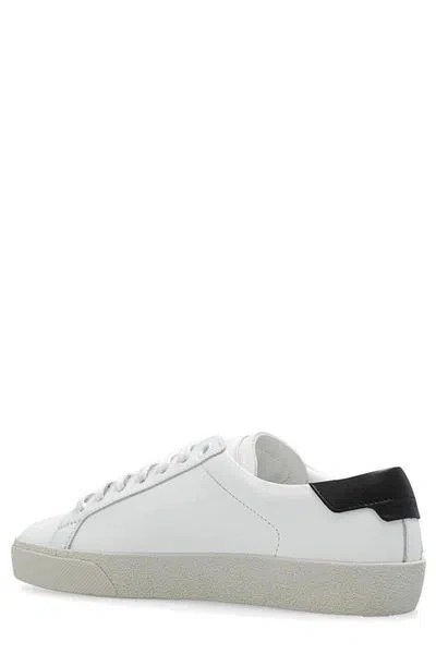 Shop Saint Laurent Navy Blue Canvas Court Sneakers For Women In White