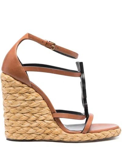 Shop Saint Laurent New Papaya Calfskin Platform Espadrille Sandals For Women In Orange