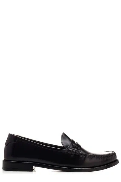 Shop Saint Laurent Slate Grey Penny Loafers For Men In Black