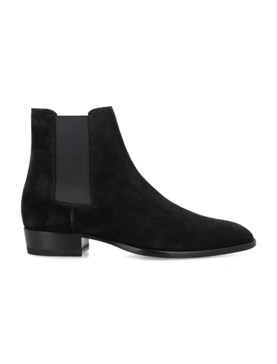 Shop Saint Laurent Suede Leather Wyatt Chelsea Boots For Men | Ss24 Collection In Black