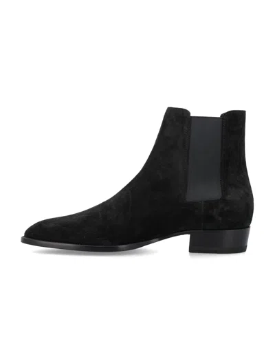 Shop Saint Laurent Suede Leather Wyatt Chelsea Boots For Men | Ss24 Collection In Black