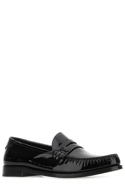 Shop Saint Laurent Timeless Black Raffia Loafers For Men