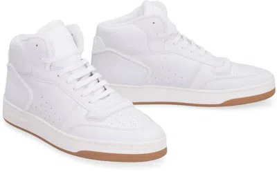 Shop Saint Laurent White Mid-top Leather Sneakers For Men