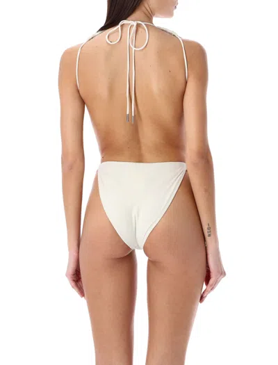 Shop Saint Laurent Women's White Backless V-halter Swimsuit