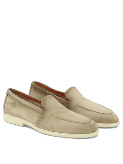 Shop Santoni Beige Suede Men's Loafers For Ss24 In Tan