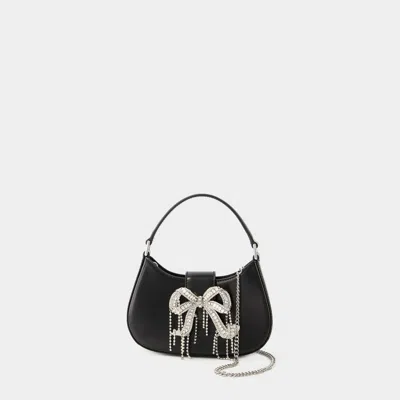 Shop Self-portrait Black Leather Crescent Handbag For Women
