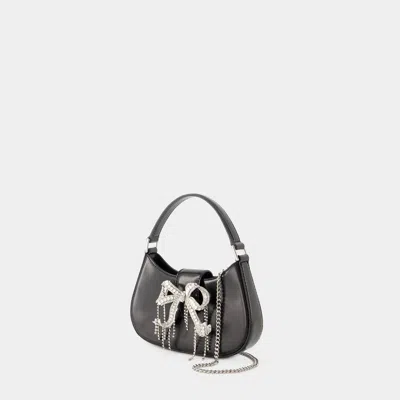 Shop Self-portrait Black Leather Crescent Handbag For Women