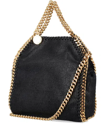 Shop Stella Mccartney Classic Black Tote Handbag With Vegan Shaggy Deer Fabric And Gold Chain Details
