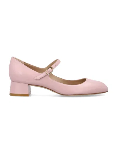 Shop Stuart Weitzman Almond Toe Adjustable Mary Jane Block Heel In Ballet In Pink
