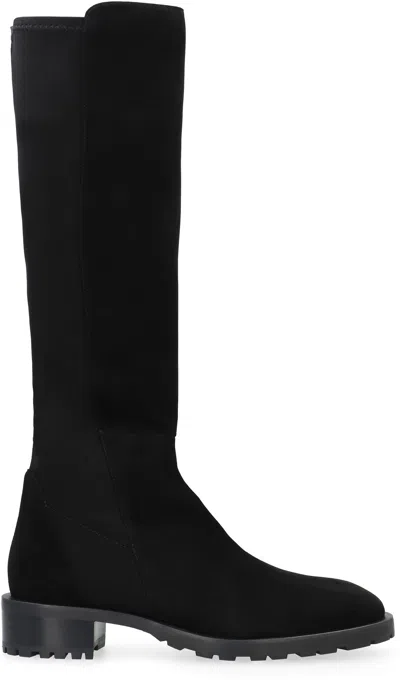 Shop Stuart Weitzman Black Leather And Stretch Fabric Boots For Women