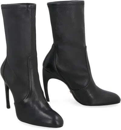 Shop Stuart Weitzman Luxecurve Leather Ankle Boots For Women In Black