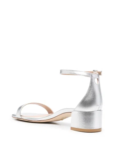 Shop Stuart Weitzman Metallic Block Sandals For Women In Silver