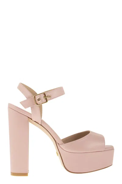 Shop Stuart Weitzman Retro And Romantic Leather Platform Sandals In Light Pink