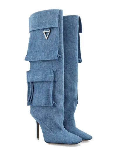 Shop Attico Stylish Denim Cargo Boots For Women By The  In Blue