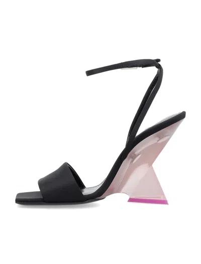 Shop Attico Black & Pink Satin Sandals With Plexiglass Wedge For Women In Gray