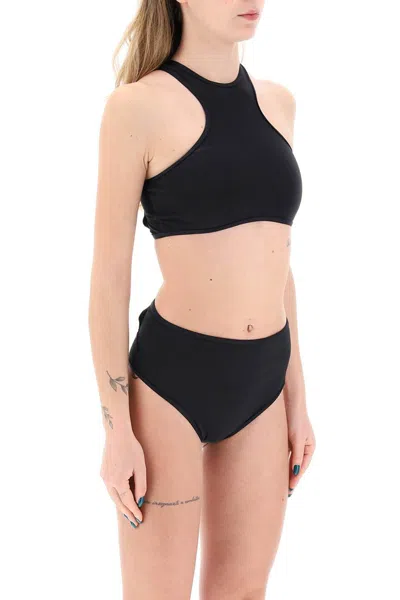 Shop Attico Elegant Beach Look Bikini Set With Mesh Inserts In Black