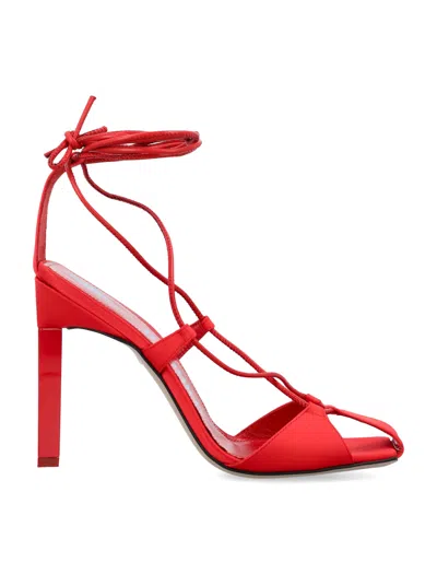Shop Attico Red Lace-up Sandal With Squared Toe And 10cm Heel For Women