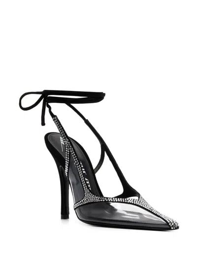 Attico Rhinestoned Venus Chrome See Through Slingbacks 10cm In Grey