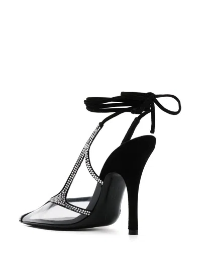 Attico Rhinestoned Venus Chrome See Through Slingbacks 10cm In Grey