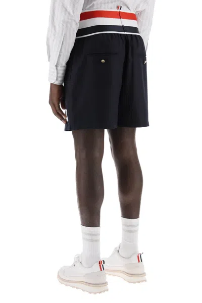 Shop Thom Browne Nautical Blue Wool Bermuda Shorts For Men With Elastic Waistband In Navy