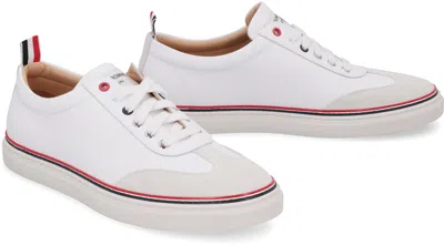 Shop Thom Browne Men's White Leather Low-top Sneakers For Ss24
