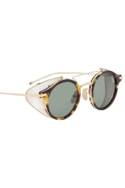 Shop Thom Browne Mens Eye Protection Sunglasses With Tortoiseshell Frame And Grid Side Shields In Brown