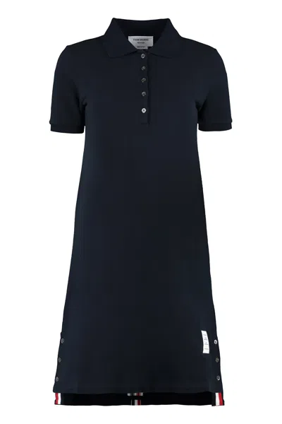 Shop Thom Browne Rwb Striped Polo Dress With Tricolor Band In Blue
