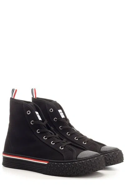 Shop Thom Browne Rwb Striped Raffia Lace-up Sneaker For Men In Black
