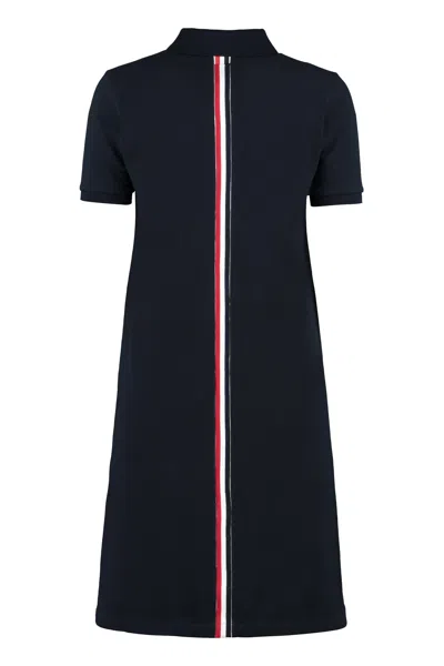 Shop Thom Browne Rwb Striped Polo Dress With Tricolor Band In Blue