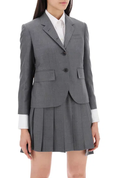 Shop Thom Browne Gray Single-breasted Cropped Jacket In 120's Wool For Women