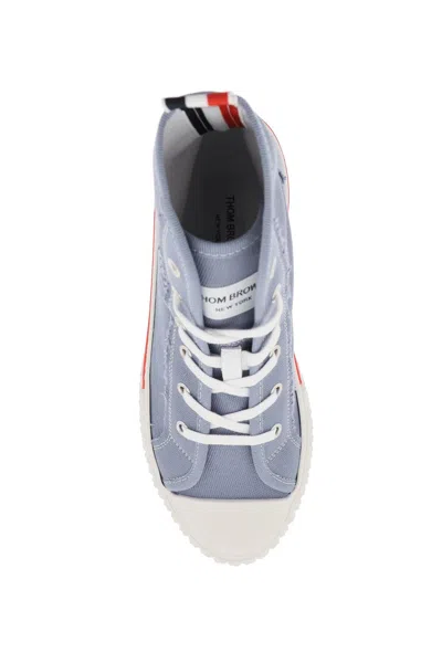 Shop Thom Browne Tricolor Canvas Sneakers With Tartan Sole For Men In Blue In Light Blue