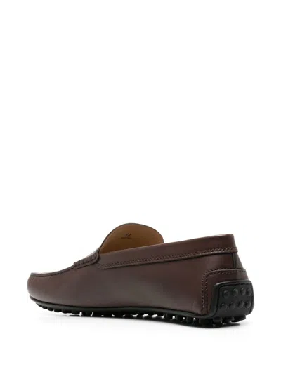Shop Tod's Chocolate Brown Leather City Penny Loafers For Men