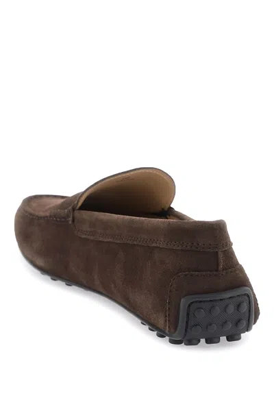 Shop Tod's Luxurious Brown Rubber Suede Driver Loafers For Men