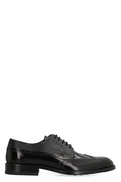 Shop Tod's Men's Brogue Leather Lace-up Shoes In Black