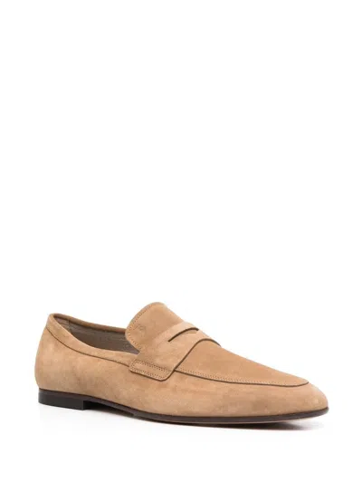 Shop Tod's Sand Beige 100% Leather Almond-toe Penny Loafers For Men