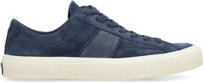 Shop Tom Ford Men's Blue Suede High Top Sneakers