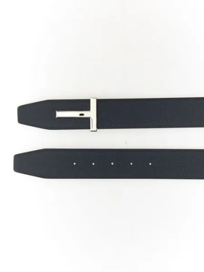 Shop Tom Ford Reversible Leather T Buckle Belt. In Navy