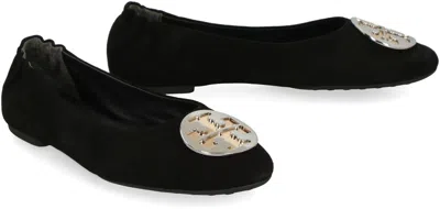 Shop Tory Burch Classic Suede Ballet Flats With Elasticated Back Insert For Women In Black