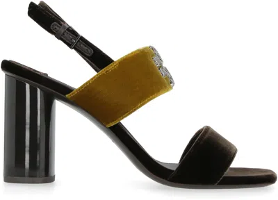 Shop Tory Burch Brown Heeled Velvet Sandals For Women