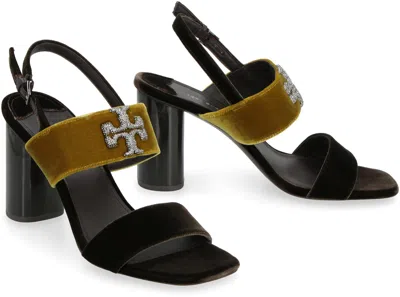 Shop Tory Burch Brown Heeled Velvet Sandals For Women