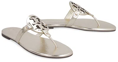 Shop Tory Burch Gold Leather Round Toe Flat Slippers For Women