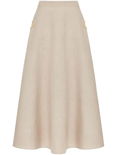 Shop Valentino Beige Linen Midi Skirt For Women In Tan