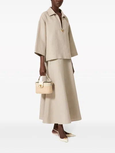 Shop Valentino Tan Linen Midi Skirt For Women
